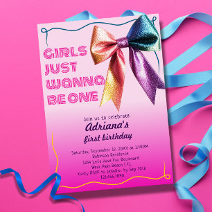 Convite Meninas Querem Ser Um Aniversário de 1 Ano Tema An