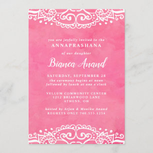 Convite Meninas Rosa Annaprashana Primeira Cerimônia de A