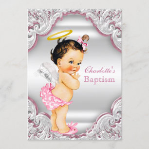 Convite Meninas Rosa Branco Anjo Menina Bebê Batismo