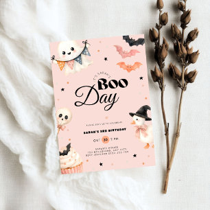Convite Meninas Rosa Dia das Bruxas Boo 3º Aniversário