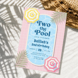 Convite Meninas Rosa Dois Ao Pool Verão 2º Aniversário