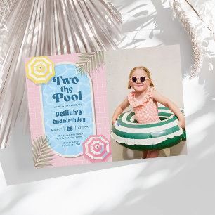 Convite Meninas Rosa Dois ao Pool Verão Aniversário de 2 a