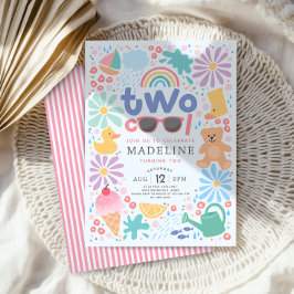 Convite Meninas Rosa Dois Legal Verão Splash Segundo Anive
