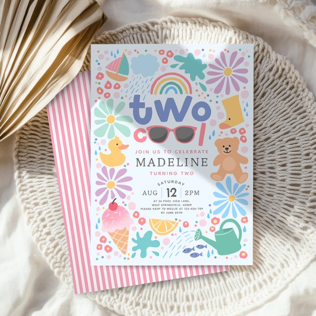 Convite Meninas Rosa Dois Legal Verão Splash Segundo Anive (Criador carregado)