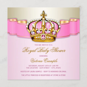 Convite Meninas Rosa Dourado Chás de Bebê Real