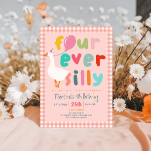 Convite Meninas Rosa “Four Ever Silly” Ganso 4º Aniversári