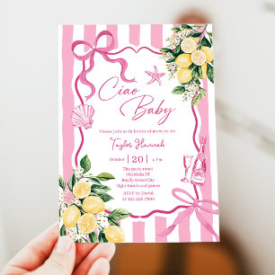 Convite Meninas Rosa Limão Ciao Baby Chá de Bebê Italiano