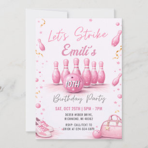 Convite Meninas Rosa Pessoal boliche Aniversário
