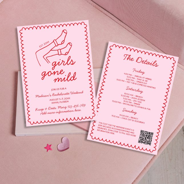 Convite Meninas Sairam De Mão Ligeira Desenhando O Fim De  (Girls Gone Mild Hand Drawn Bachelorette Weekend Invitation)