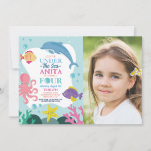 Convite Meninas Sob o Mar Quatro Foto de Golfinho do Ocean