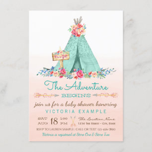 Convite Meninas Tipi Baby Shower Invitations.