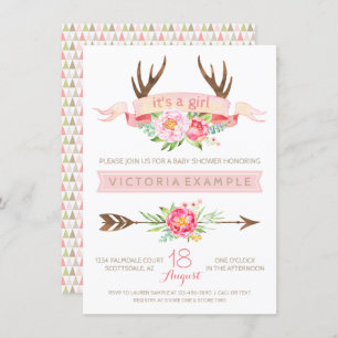 Convite Meninas Tribal Antler Bebês Chamadas de Chuveiro