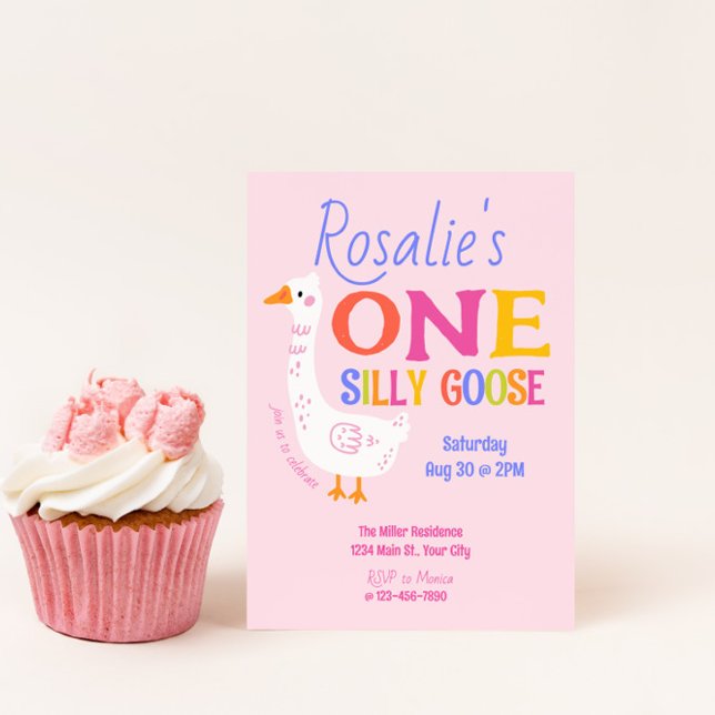 Convite Meninas Um Bobo Goose Summer Kids Primeiro Anivers (Girls One Silly Goose First Birthday Invite)