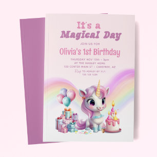 Convite Meninas Unicórnio Arco-Íris Mágico Aniversário