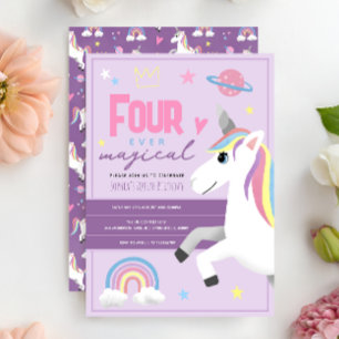 Convite Meninas Unicórnio Para Sempre Mágico 4º Aniversári
