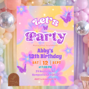 Convite Meninas Verão Tie Dye Vamos festejar Aniversário