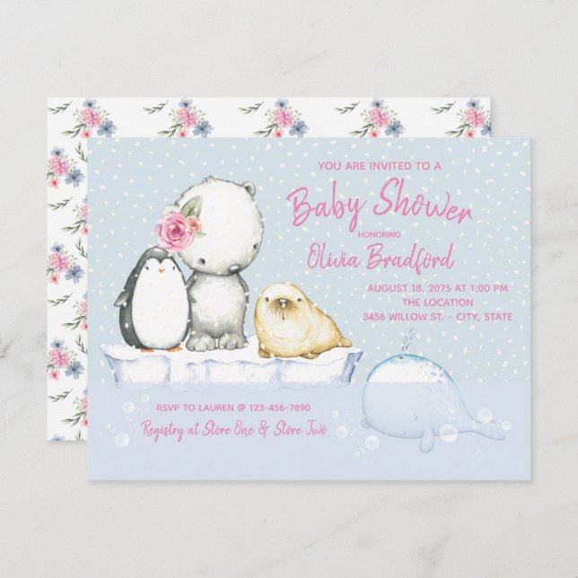Convite Meninas Winter Baby Shower (Frente/Verso)