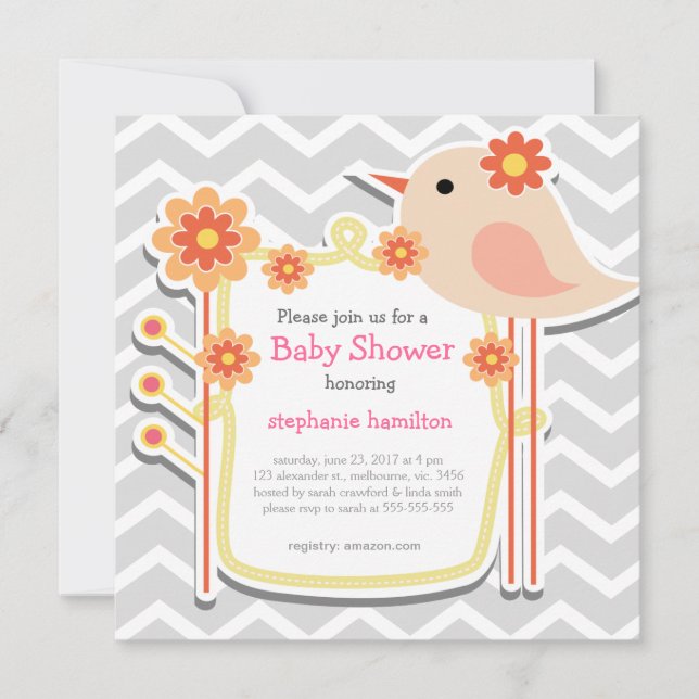 Convite Menininha chá cinza de flores de gavron (Frente)