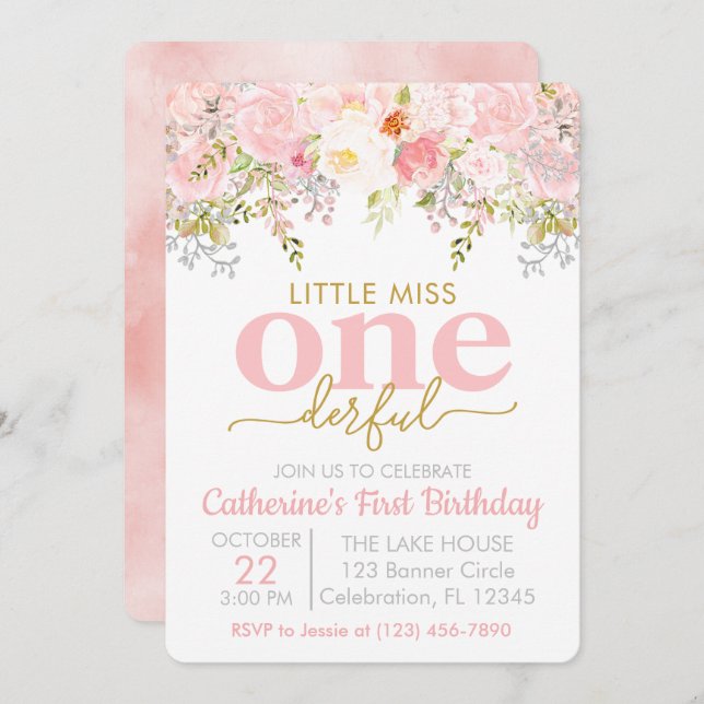 Convite Menininha Rosa, Uma Menininha Maravilhosa Primeiro (Frente/Verso)