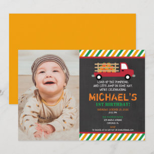 Convite Menino 1rua, primeira erva de abóbora de aniversár