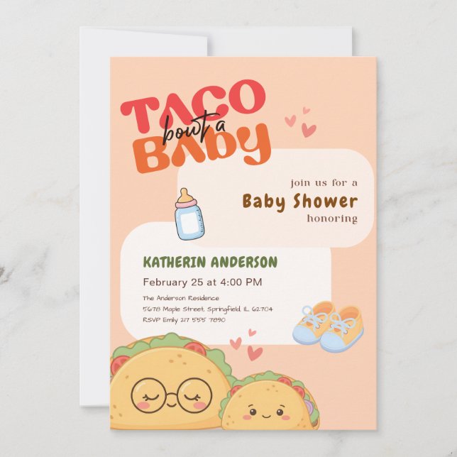 Convite Menino Abacate Pastel Taco Sobre um Chá de Bebê (Frente)