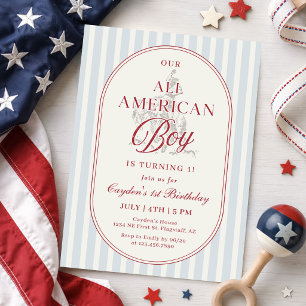 Convite Menino Americano Vermelho Branco e Azul Aniversári