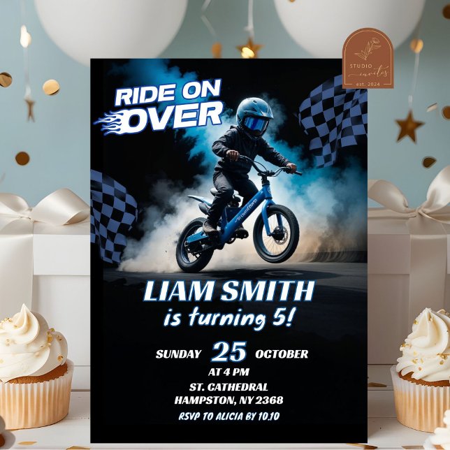 Convite Menino Aniversariante de Bicicleta de Corrida BMX  (Criador carregado)