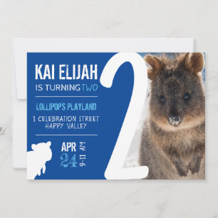 Convite Menino Aniversário de Dois Anos Quokka Azul Austrá
