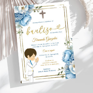 Convite Menino Anjo Fofo Espanhol Bautizo Azul Desbotado D