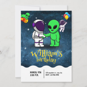 Convite Menino Astronauta Moderno e Aniversário de Criança