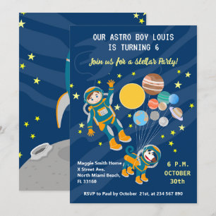 Convite Menino astronauta sonha com festa de aniversário