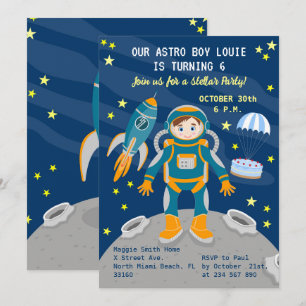 Convite Menino astronauta sonha com festa de aniversário