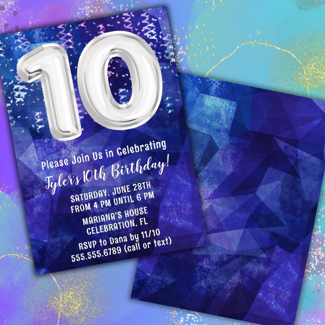 Convite Menino Azul Branco 10º Aniversário (Criador carregado)