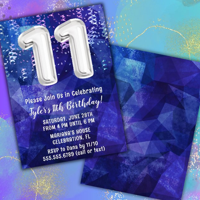 Convite Menino Azul Branco 11º Aniversário (Criador carregado)