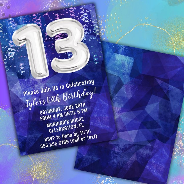 Convite Menino Azul Branco 13º Aniversário (Criador carregado)
