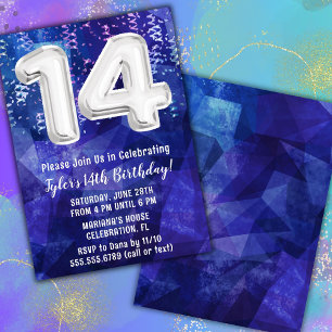 Convite Menino Azul Branco 14º Aniversário