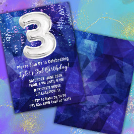 Convite Menino Azul Branco 3º Aniversário