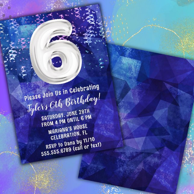 Convite Menino Azul Branco 6º Aniversário (Criador carregado)