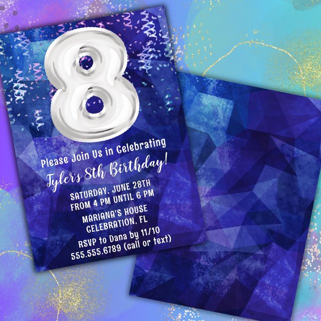 Convite Menino Azul Branco 8º Aniversário (Criador carregado)