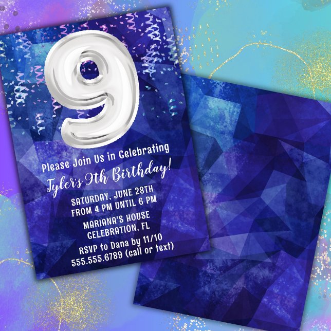 Convite Menino Azul Branco 9º Aniversário (Criador carregado)