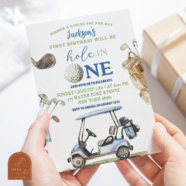 Convite Menino Azul Golfe Buraco em Um Aniversário ao Ar L