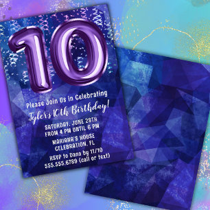Convite Menino Azul Roxo 10º Aniversário