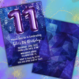 Convite Menino Azul Roxo 11º Aniversário