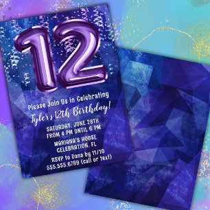 Convite Menino Azul Roxo 12º Aniversário