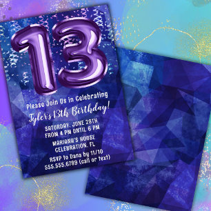 Convite Menino Azul Roxo 13º Aniversário