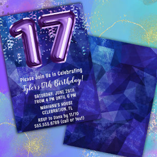 Convite Menino Azul Roxo 17º Aniversário