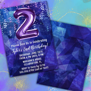 Convite Menino Azul Roxo 2º Aniversário