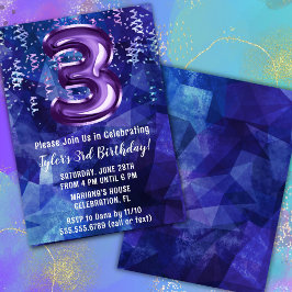 Convite Menino Azul Roxo 3º Aniversário