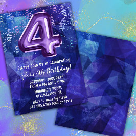 Convite Menino Azul Roxo 4º Aniversário