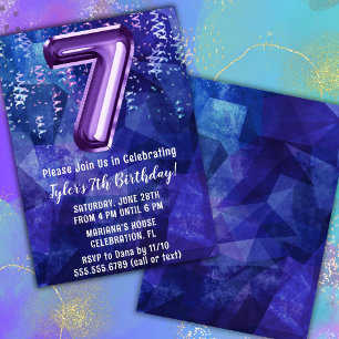 Convite Menino Azul Roxo 7º Aniversário